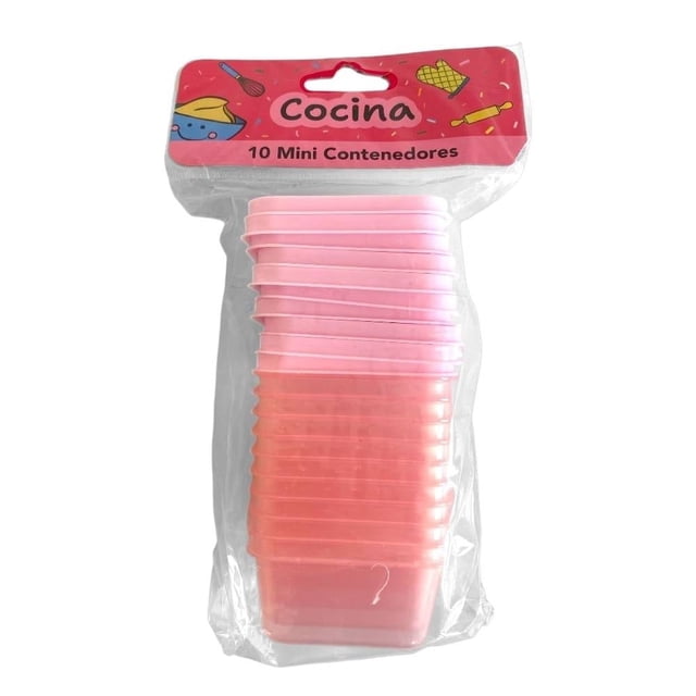 Contenedores Prichos Mini Rectangulares con Tapa Rosa 20 Piezas