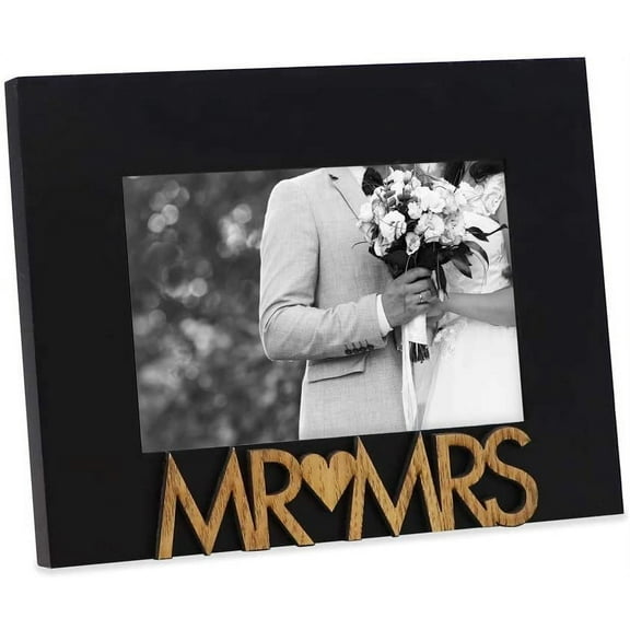 Isaac Jacobs Black Wood Sentiments Mr & Mrs Picture Frame, 4x6 inch, Newlywed Photo Gift for Wedding, Display on Tabletop, Desk Black, 4x6