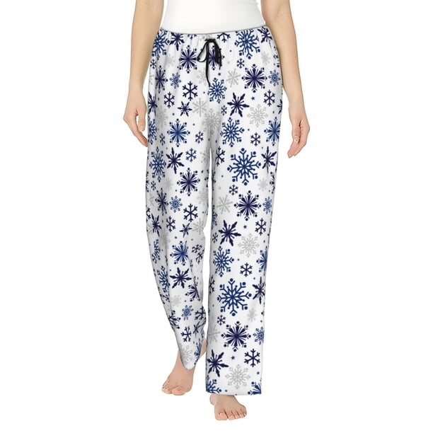 Balery blue Snowflake Prints Pantalones de pijama para mujer, pijamas ultraligeros, pantalones de estar por casa-Small