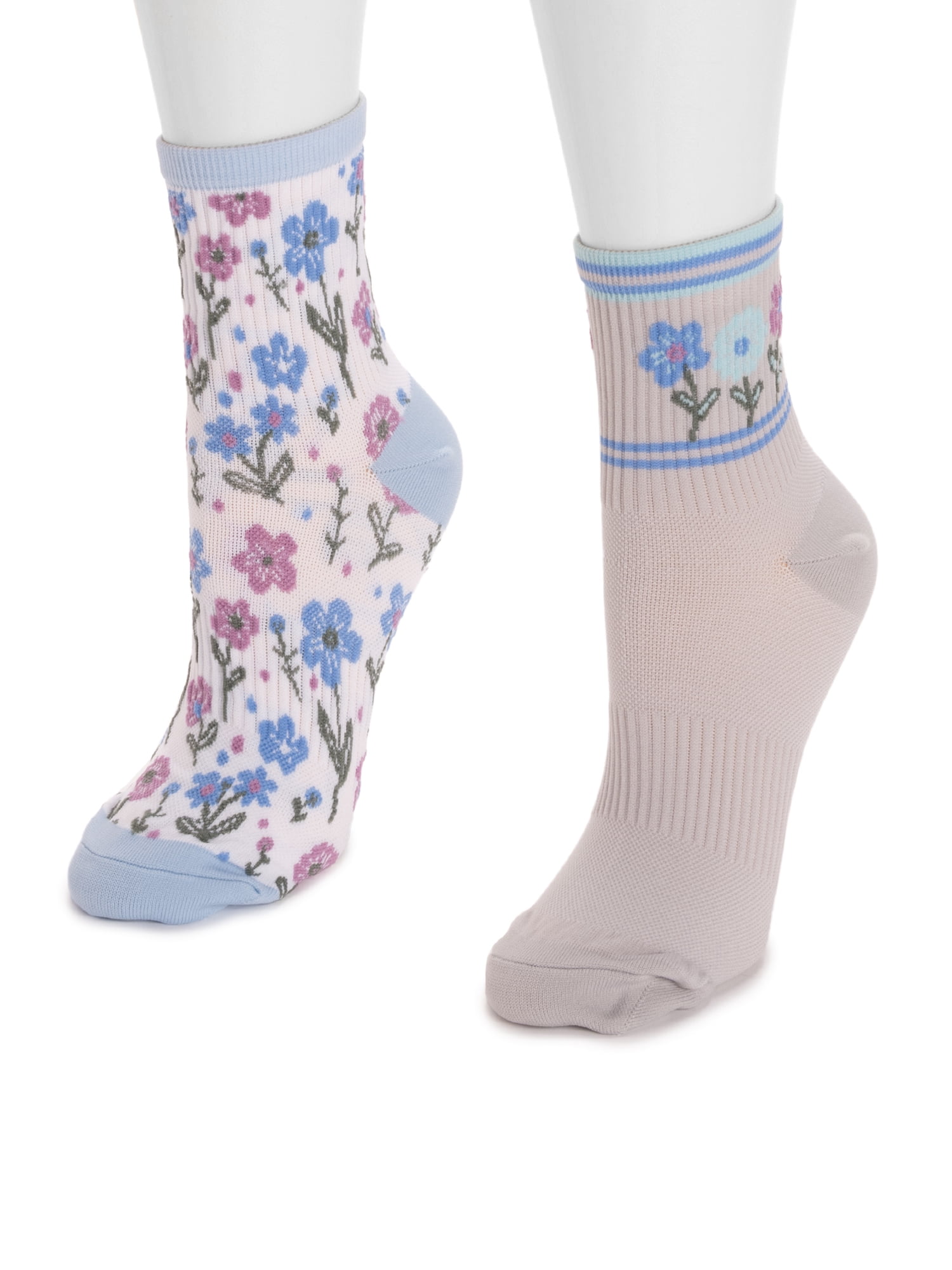 MUK LUKS Women's Nylon Quarter Crew Compression Socks, 2-Pack, Shoe Sizes 6-10