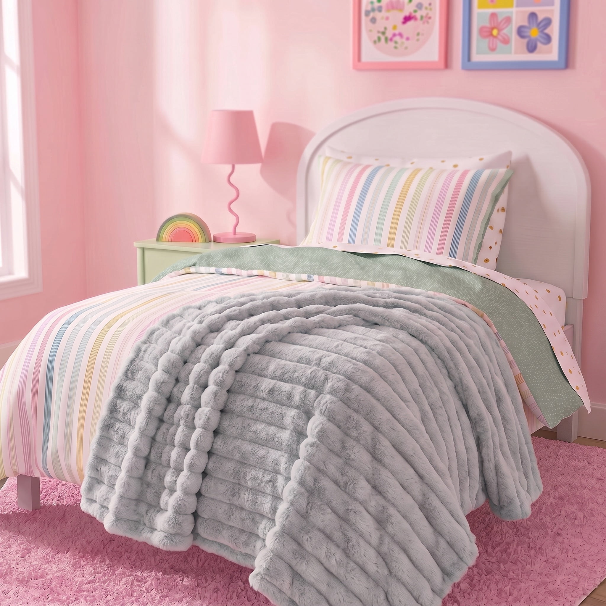 Mainstays Kids Soft Channel Grey Faux Fur Throw, 50" x 60"