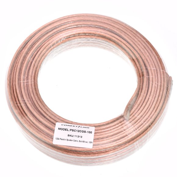 Conext Link PSC12CGS-100 Parallel Gold Silver Speaker Cables Full Gauge Oxygen Free Copper Zip Wire (12 Gauge, 100 feet)