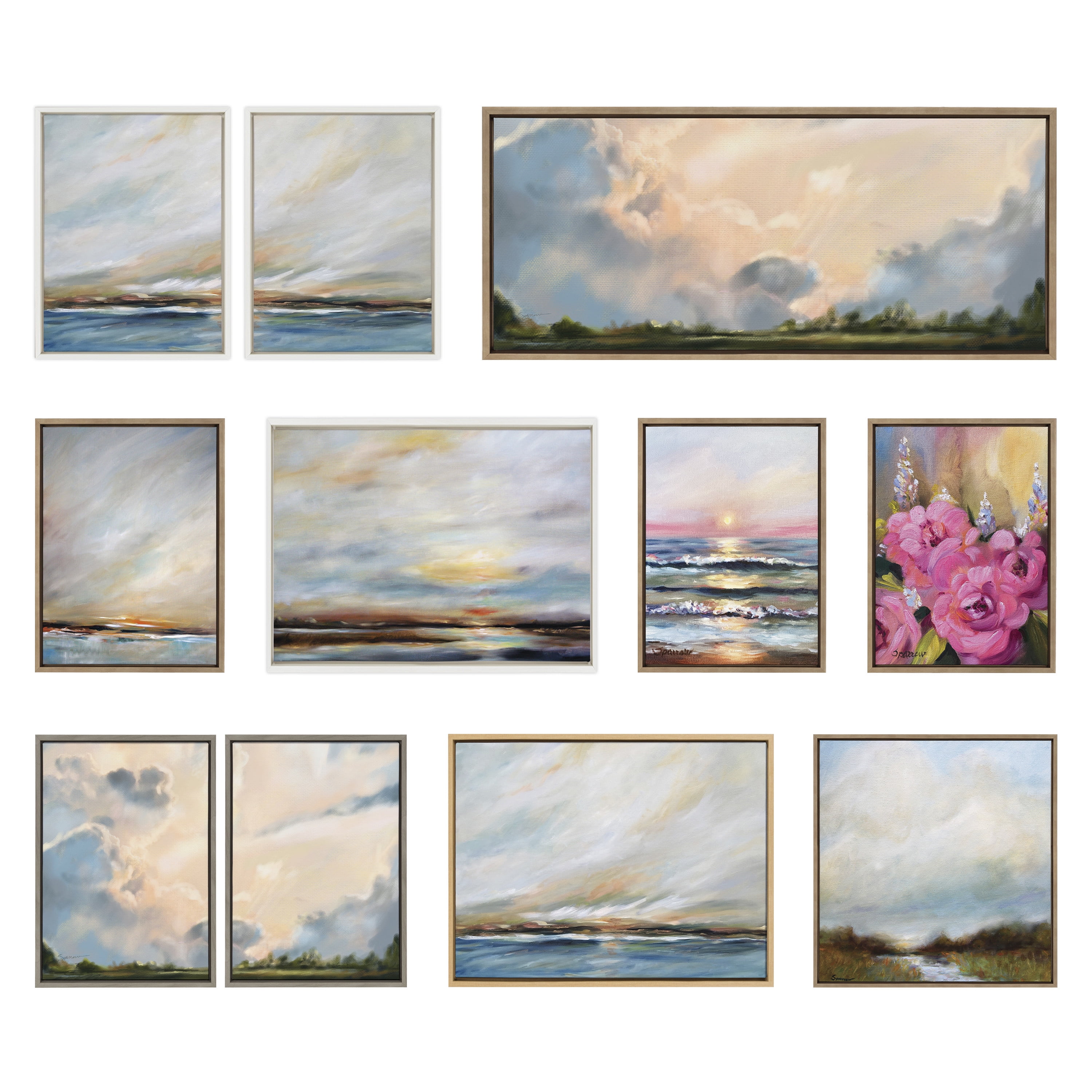 Kate and Laurel Sylvie Clouds Framed Canvas Wall Art Set by Mary Sparrow, 2 Piece 23x33 Gold, Modern Natural Cloudy Sky Landscape Art Set for Wall Decor