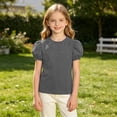 thumbnail image 4 of Teylalorva T-Shirt for Girls, Crewneck Summer Trendy Puff Short Sleeve Kids Cute Casual Tee Gray Size 4, 4 of 8