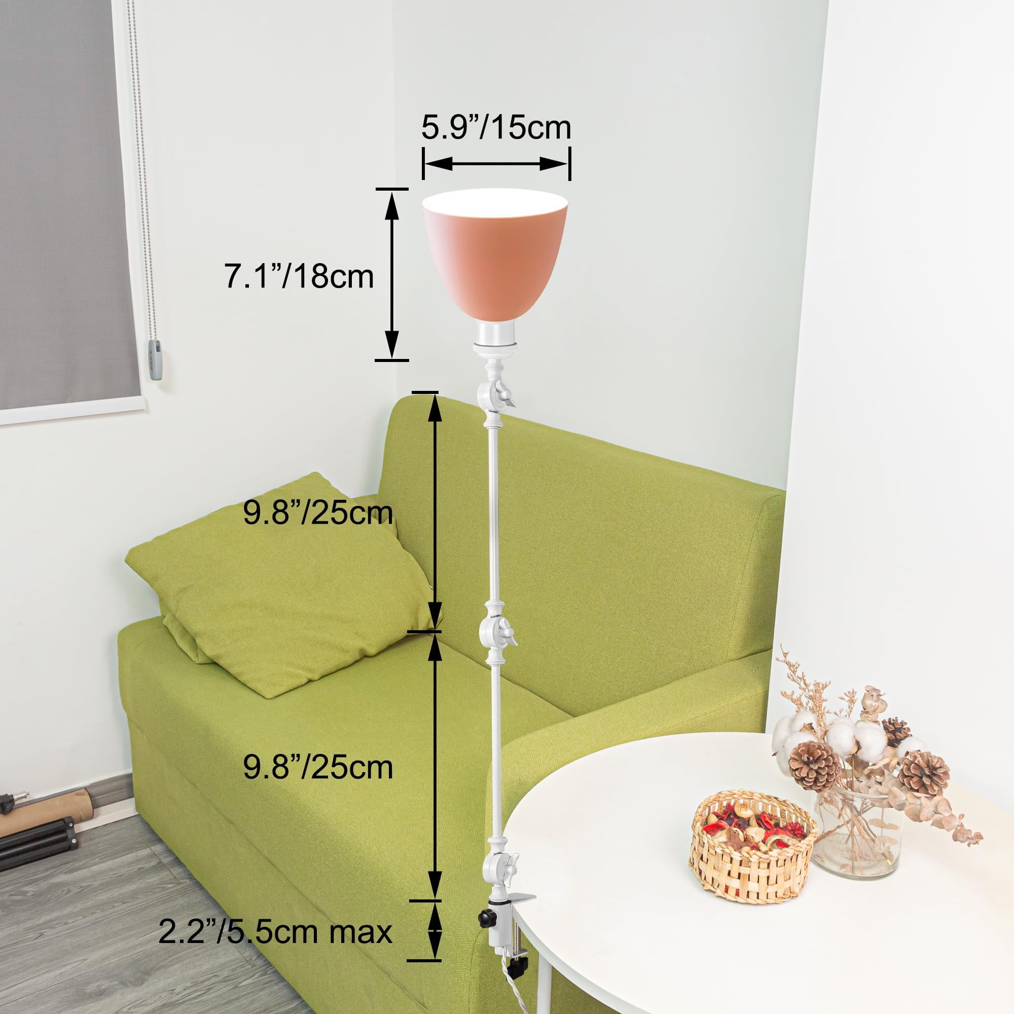 Kiven Dimmable Clip-on Desk Lamp, 1-Light Iron Modern Nightstand Lamp with Flexible Swing Arm, 8.2FT Plug in Cord, Decorative Clamp Lamp for Office Home Bookshelf Bedside E26 Sokcet,Pink