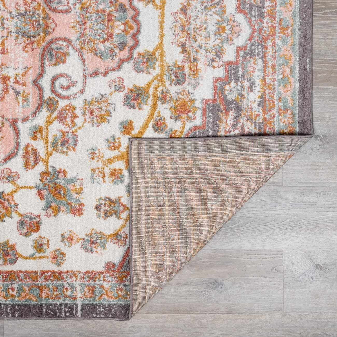 Oark Oriental Bohemian Living Room Bedroom Area Rug - Boho Vintage Distressed Carpet - Persian Medallion - Soft Color Carpet - Pink, Beige, Orange - 5'2'' x 7'