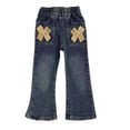 thumbnail image 2 of SHTXOZHI Baby Girls Elastic Waist Denim Pants Kids Casual Bell Bottom Flared Jeans with Pockets, 2 of 3