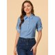 thumbnail image 2 of Blusa De Media Solapa Para Mujer Con Cuello Vuelto Y Bolsillo En El Pecho Con Manga Enrollada Azul S, 2 of 7