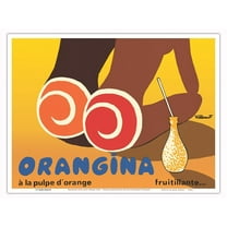 Orangina Soda with Orange Pulp (á La Pulpe d’Orange) - Fruitilliante - Vintage Advertising Poster by Bernard Villemot c.1972 - Master Art Print (Unframed) 9in x 12in
