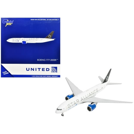 Boeing 777-200ER Commercial Aircraft "United Airlines Star Alliance" (N77022) White with Black Tail 1/400 Diecast Model Airplane by GeminiJets