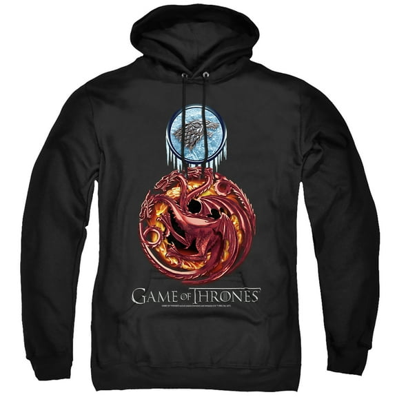 Game of Thrones Combined Targaryn And Stark Unisex Adult Pull-Over Hoodie,Black, Small