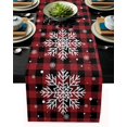 thumbnail image 1 of Chemin de Table en Coton et Lin Long Chemin de Mariage 18x72 Pouces Flocons de Neige de Noël sur Rouge et Noir Carreaux de Buffle Flocons de Neige Foulard de Commode Chemins de Table Décorations de Table Rustiques Lignes de Table, 1 of 8