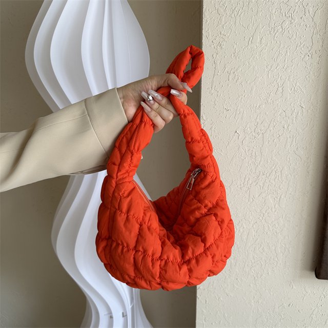 Bolso Mujer Diamante Bordado Hombro Invierno Puffer Bolso Naranja