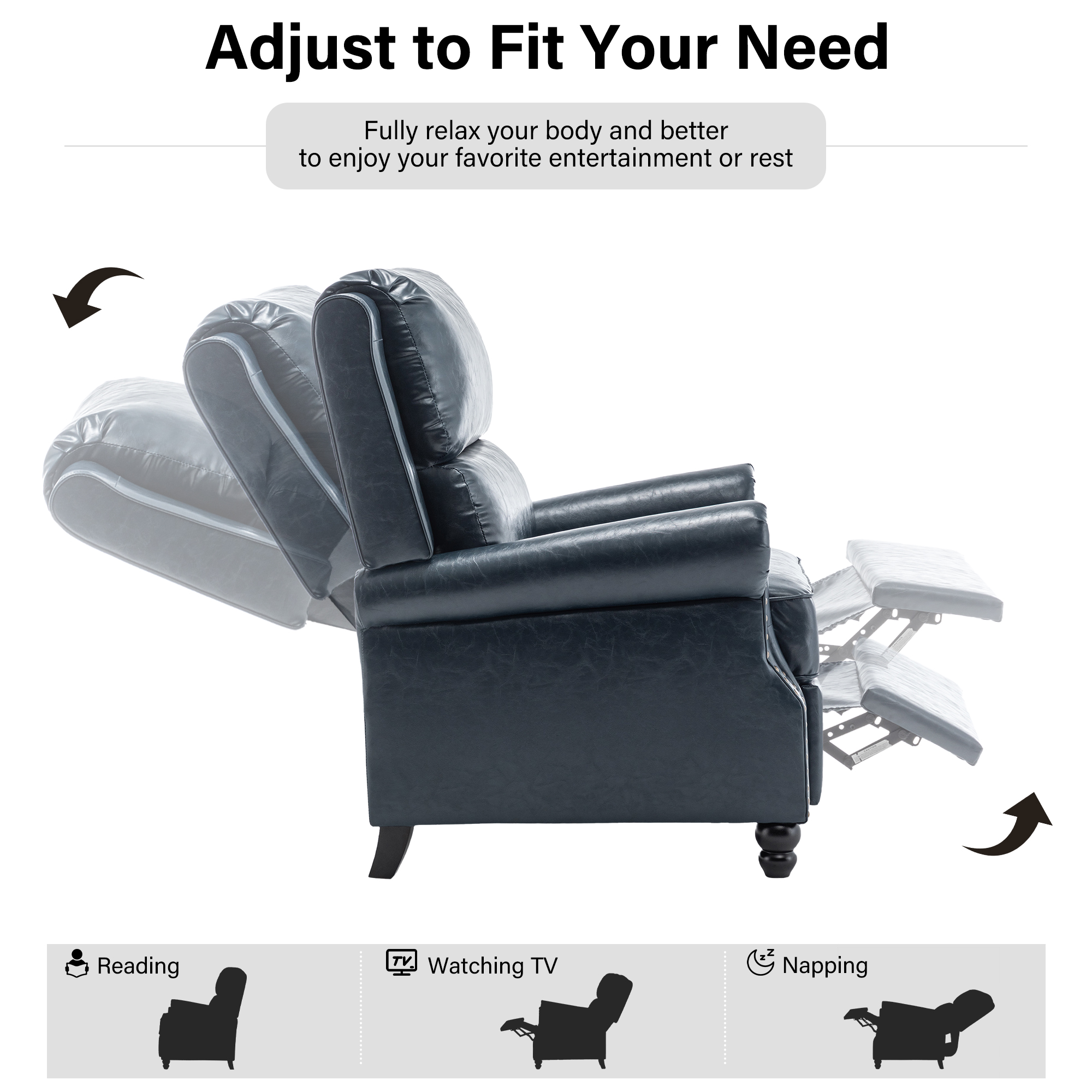 DREAMSIDEA Pushback Recliner Chair Faux Leather Wingback Chair Home Theater Single Sofa for Living Room, Navy Blue