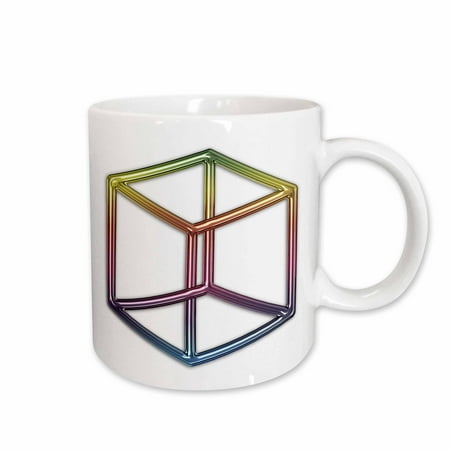 

3dRose Escher s Impossible Cube rainbow on white background - Ceramic Mug 15oz (mug_24270_2)