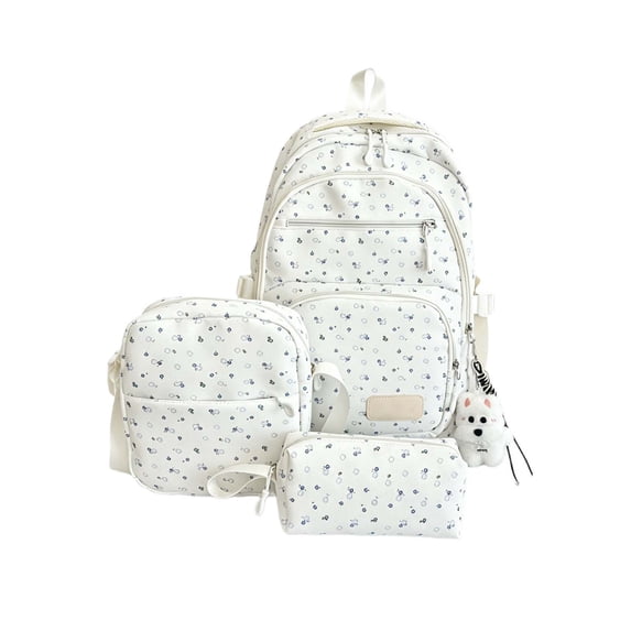 Resicozy 2026 Cute Polka Dot Backpack 4-Piece Set for Teen Nylon Backpack Set Aesthetic Daypack Beige