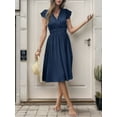 thumbnail image 3 of Womens Summer Dresses Ruffle Sleeve V Neck Midi Dress 2024 Fashion Casual Fit Pleated Swing Dress Boho Beach Vacation Sundress (Navy Blue,Medium), 3 of 6