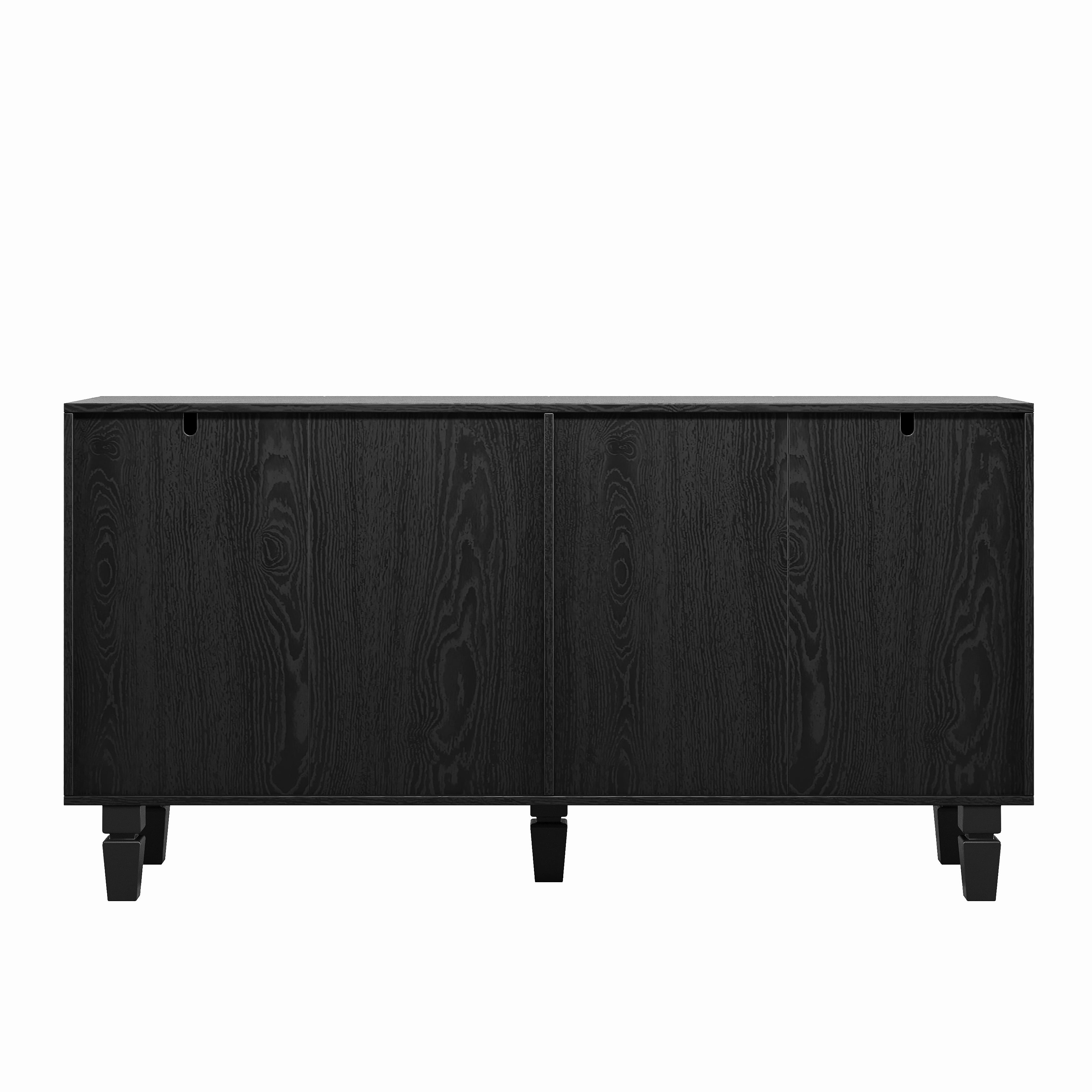Homy Casa 59 in Modern Sunburst Sideboard Buffet Cabinet, 4-Door Storage Credenza, Black
