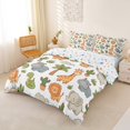 thumbnail image 3 of Castle Fairy Girls Cartoon Safari Animal Duvet Cover King,Tropical Palm Cactus King Bedding,Green Orange White,Reversible,3 Pieces,No Comforter,1 Duvet Cover and 2 Pillowcases, 3 of 6