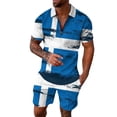 thumbnail image 1 of PEASKJP Mens Casual Outfits Summer Color Cotton Short Sleeve Shorts Set Two-Piece Suit,Blue L, 1 of 5