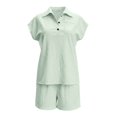 thumbnail image 5 of Arlun Linen Sets for Women 2 Piece Summer Outfits Sleeveless Button up V-Neck Tank Top and Wide Leg Shorts with Pockets Loose Fit Lightweight Breathable Vacation Matching Sets Light Green S, 5 of 5