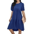 thumbnail image 5 of HUBERY Women Floral Print Crew Neck Short Puff Sleeve Ruffled Keyhole Back Midi Dress, 5 of 6