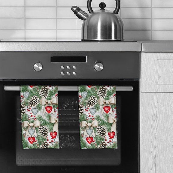 Set of 2 Super Absorbent Snowflakes & Pinecones Microfiber Kitchen Towels by Ashton