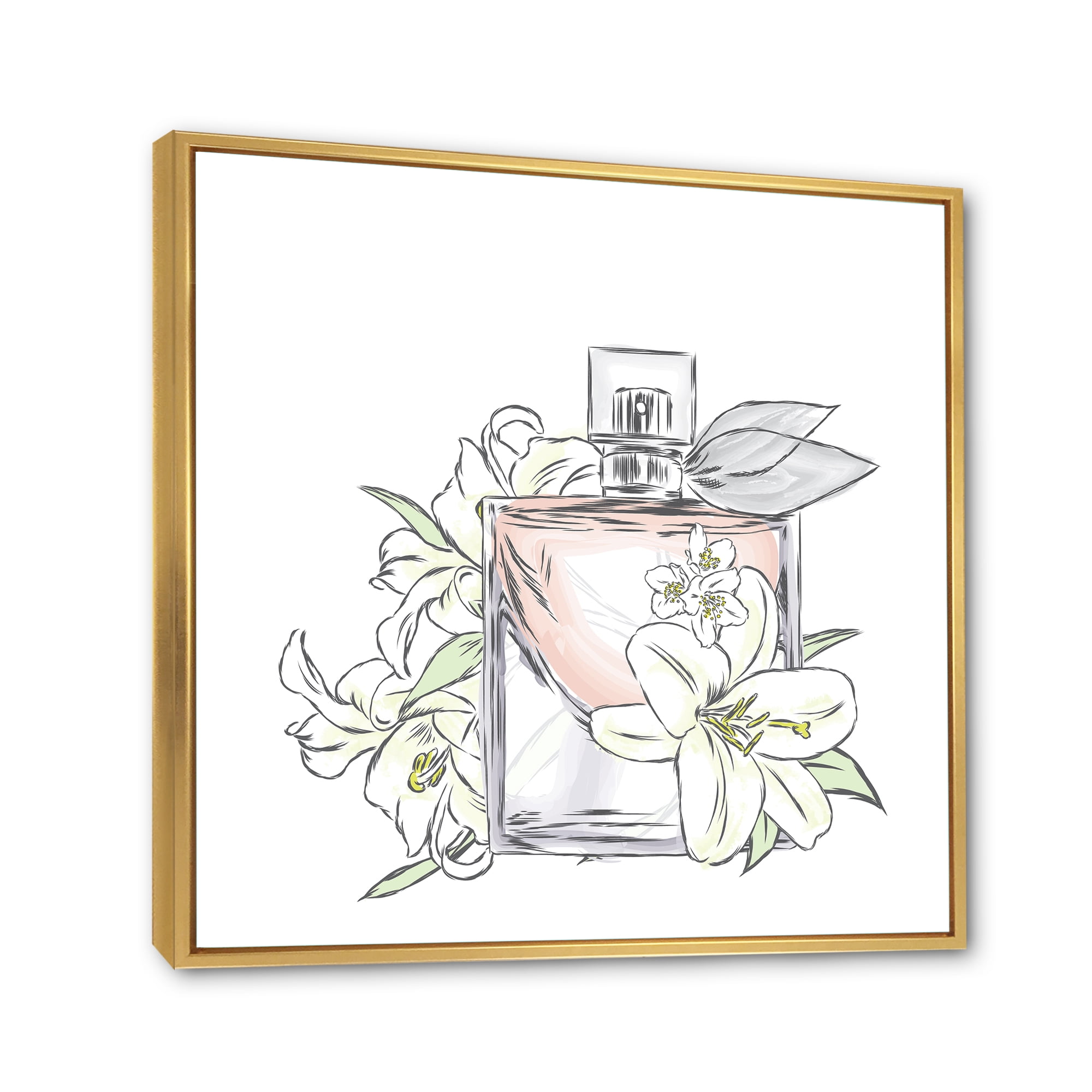 Designart 'Bouquet of Flowers and Perfume Bottle II' Traditional Framed Canvas Wall Art Print