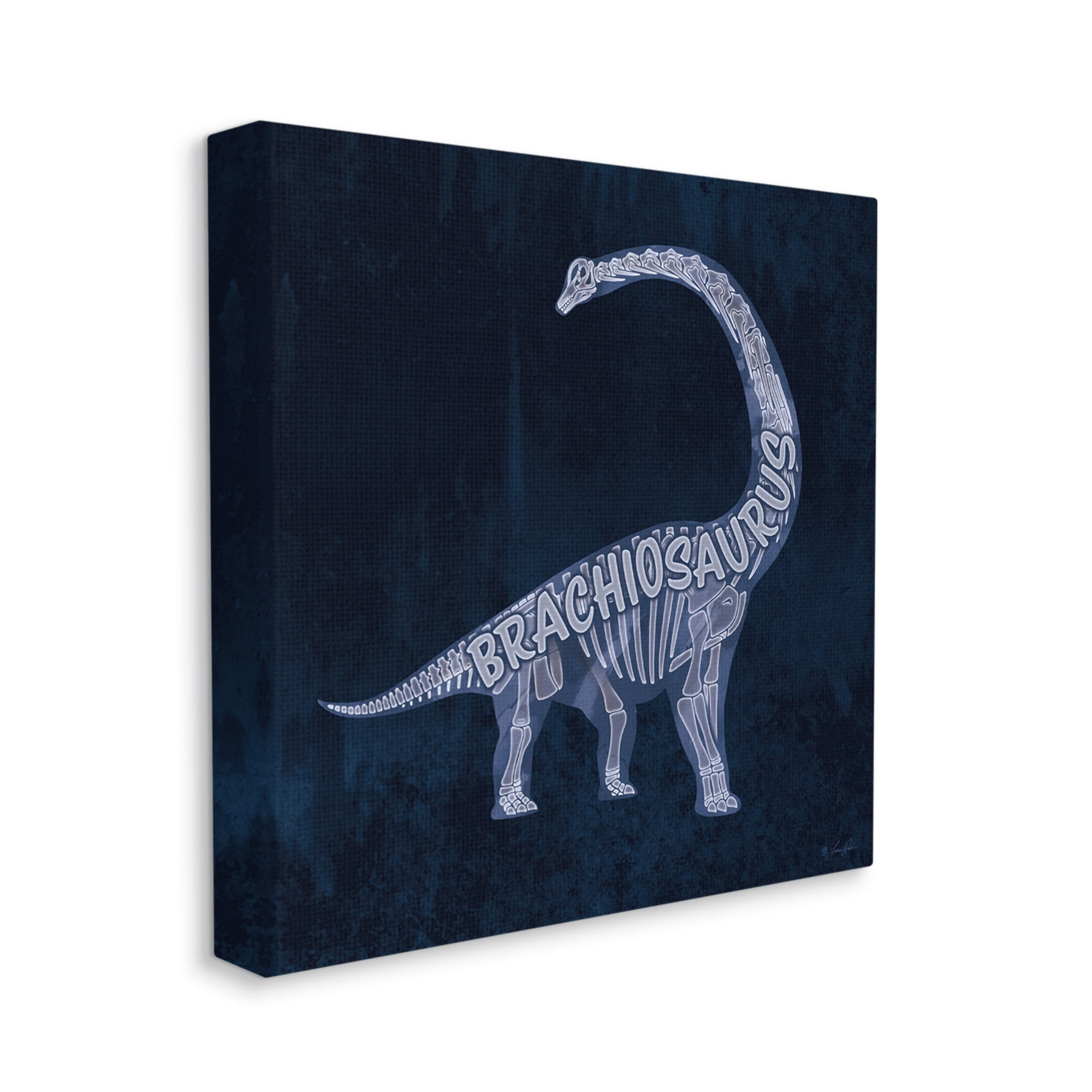 Stupell Industries Blue Brachiosaurus Skeleton Animals & Insects Painting Gallery Wrapped Canvas Art Print Wall Art, 17 x 17