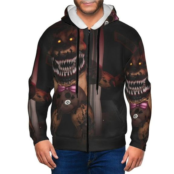 Saiise Five Nights At Freddy'S Mens Zip Up Hoodie Long Sleeve Full-zip Hooded Sweatshirt Pullover With Kangaroo Pocket S-3XL