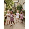 thumbnail image 4 of BemeyourBBs Newborn Baby Girls Little Sister Outfits Infant Girl Summer Clothes Waffle Knit Letter Embroidery Short Sleeve Romper and Elastic Waist Shorts Set, 4 of 9