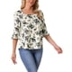 thumbnail image 4 of INSPIRAR CHIC Blusa de Mujer Otoño Floral Casual Cuello Cuadrado Volante Manga 3/4 Túnica Top S Beige, 4 of 6