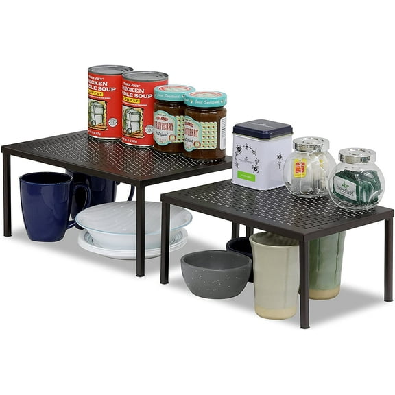 Metal Top Expandable Stackable Kitchen Cabinet and Counter Shelf Organizer, Bronze