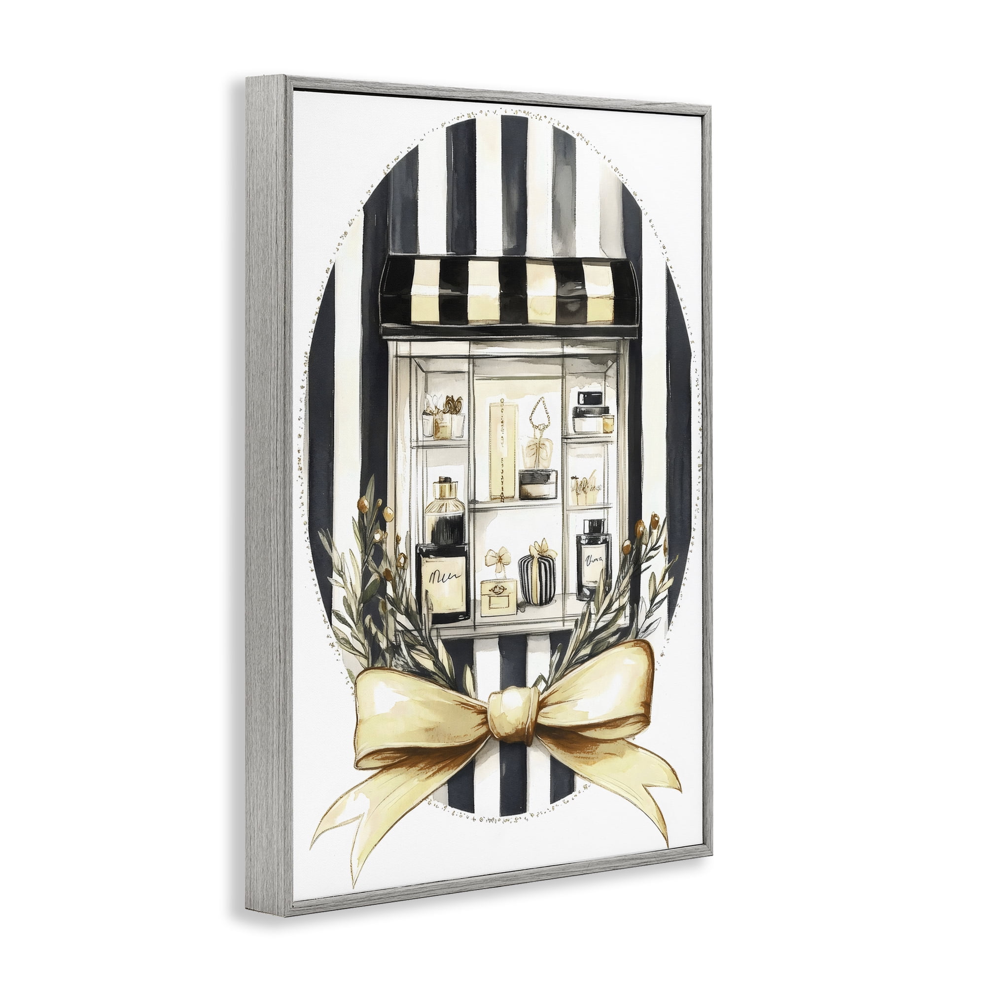 Stupell Industries Maison Perfume Window Display Gray Framed Giclee Art, design by Petal Prints Design
