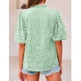thumbnail image 2 of Blusa PRETTYGARDEN para mujer con escote en V, encaje calado, talla S, verde, 2 of 8
