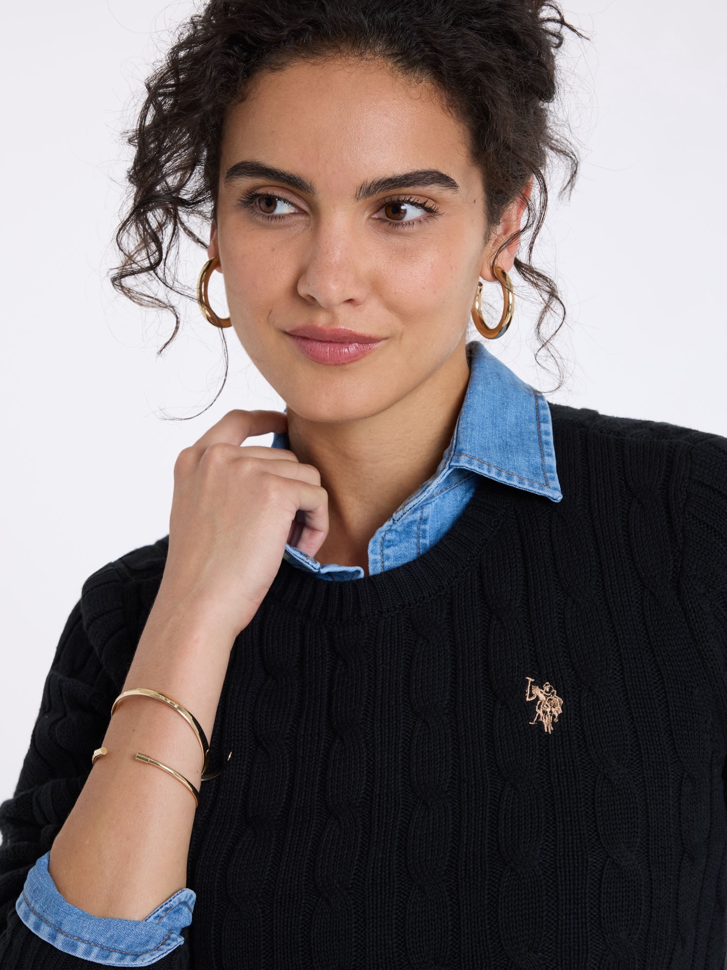 U.S. Polo Assn. Women's Classic Cable Crew Neck Sweater, Sizes XS-XL