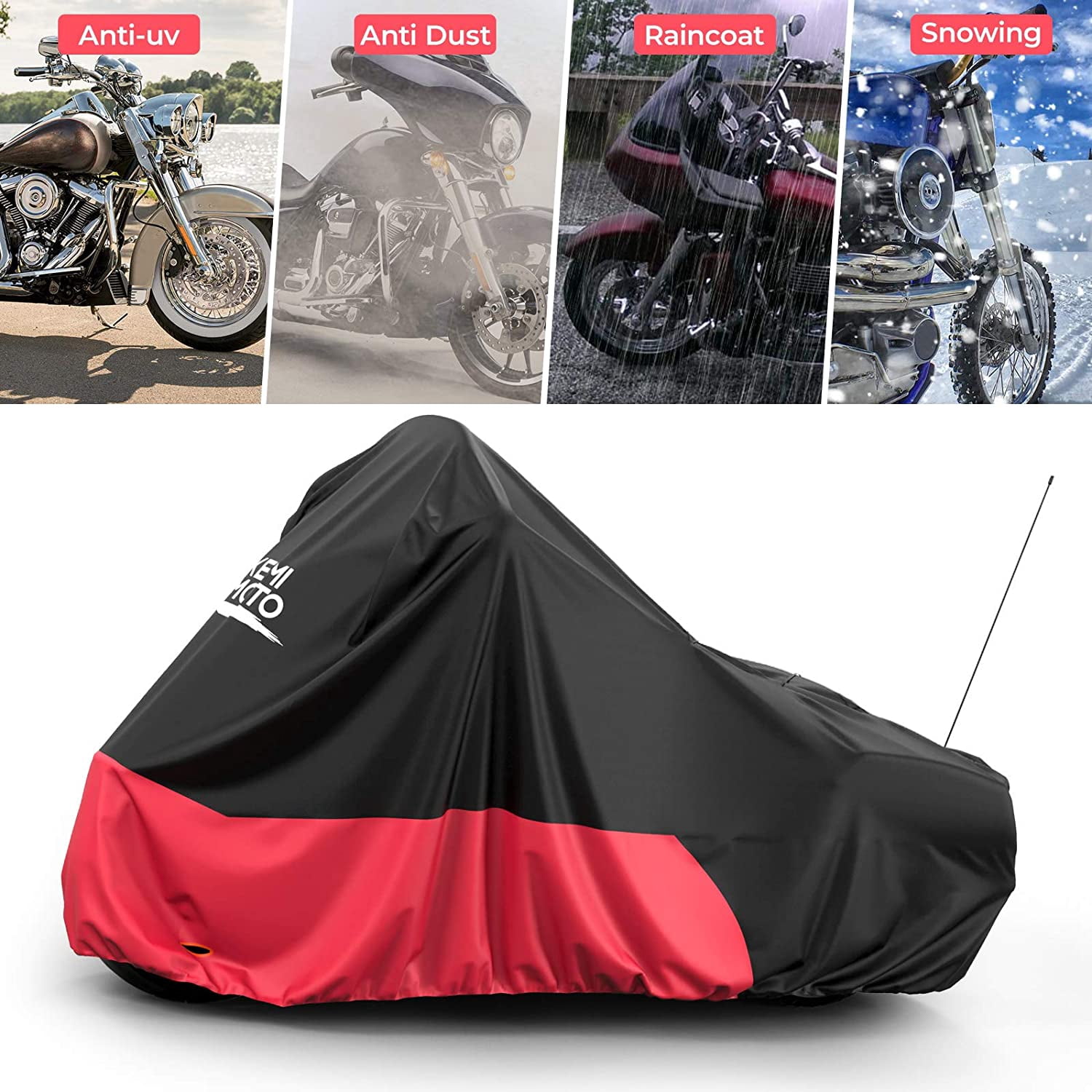 KEMIMOTO Motorcycle Cover, Compatible with Touring Models Road King Street Glide Road Glide Cover Waterproof Impermeable Outdoor All Weather Protect from Dust Sunlight Rain, Black
