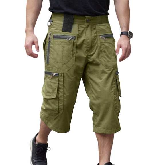 3/4 Outdoor Hiking Long Shorts for Men with Multi Pockets Quick Drying Kangosport Shorts Big and Tall Relaxed Fit Outdoor Work Below Knee 3/4 Shorts Solid Color Elastic Waist Short Pants,Green L