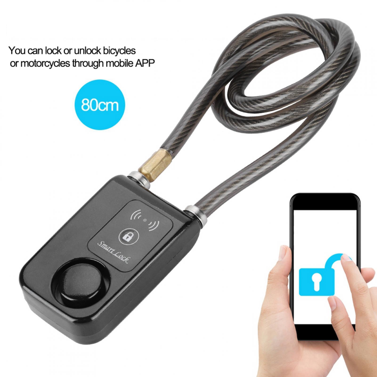 YAHHU 31.5 in / 80 cm Smart Keyless Bluetooth Lock Waterproof 110dB Wire Rope Anti-theft Alarm Bicycle Lock