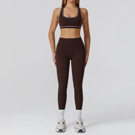 PISONIC Two Piece Workout Sets for Women Color Block Sports Bra and High Waist Leggings Gym Yoga Active Wear Outfits