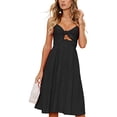 thumbnail image 3 of Femmes Robes Été Noeud Papillon V-Cou Spaghetti Sangle une Ligne Dos Nu Swing Robe - Noir, 3 of 5