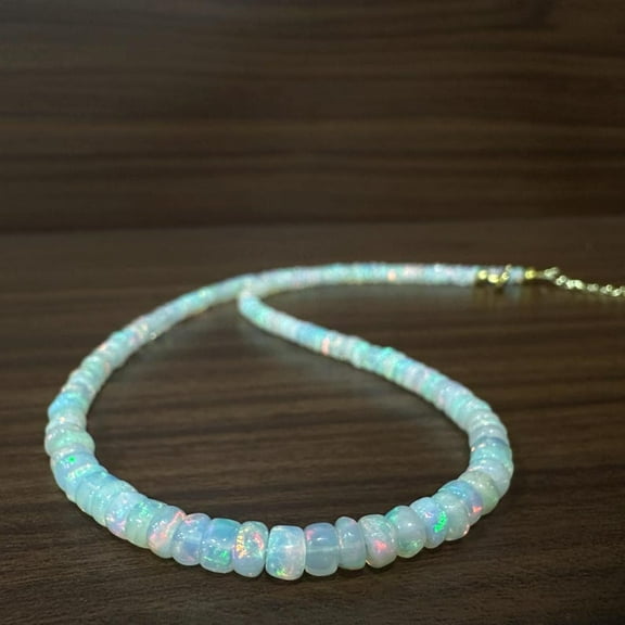 Genuine White Opal Beaded Necklace: 18k Gold Vermeil, Handmade