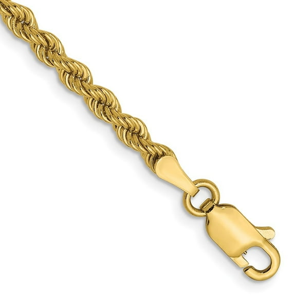 Auriga Mother's Day Gift 10K Yellow Gold 2.25mm Solid Regular Rope Chain Bracelet for Women 7"