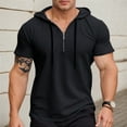 thumbnail image 2 of MIXUE Shirts For Men Summer Solid Color Hooded Zipper Short Sleeve Slim Fit Casual Pullover Tops Tshirts Streetwear,Black,XL, 2 of 5