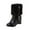 Black, variant on WEAIXIMIUNG High Knee Boots for Women Wide Calf Brown Ladies Fashion Leather Belt Buckle Decoration Elevated Thick Sole Short Boots