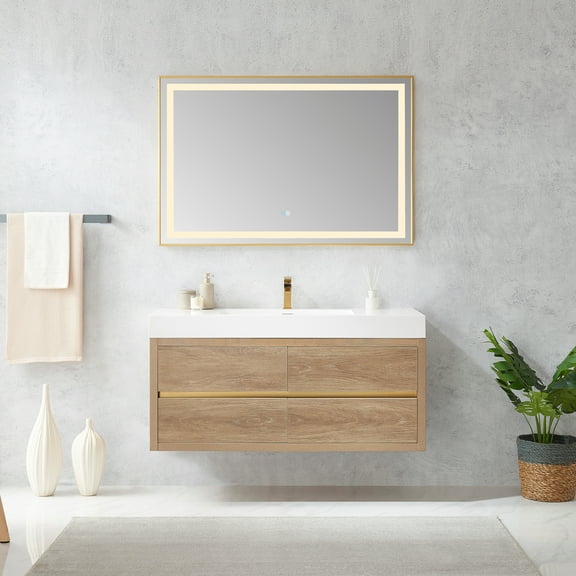 Palencia 48" Single Sink Wall-Mount Floating Wood Bathroom Vanity No Mirror