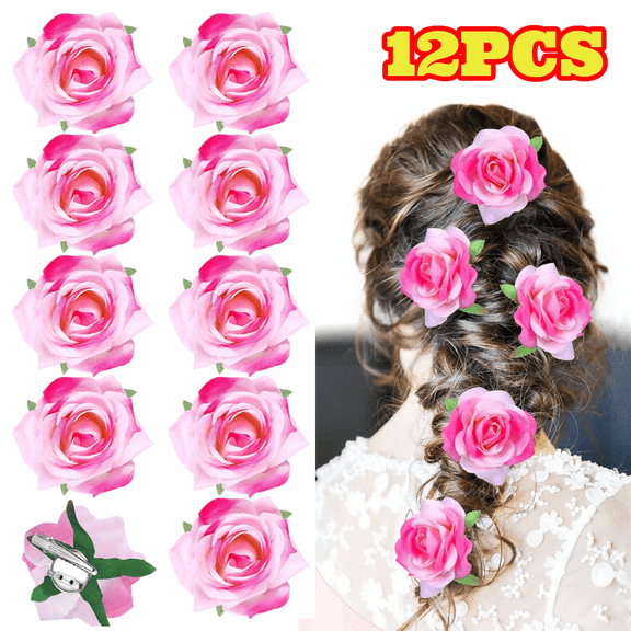 12pcs Rose Hair Clips, Flower Hairpin Brooch Floral Clips, 2.8" Rose Flowers Hair Pin up Headpiece for Woman, Wedding Party Valentine Mother's Day Gifts