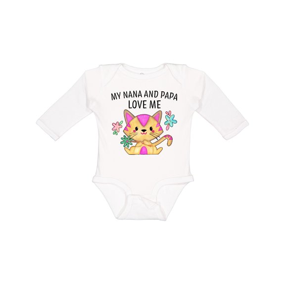 Inktastic My Nana and Papa Love Me with Cute Kitten and Flowers Boys or Girls Long Sleeve Baby Bodysuit