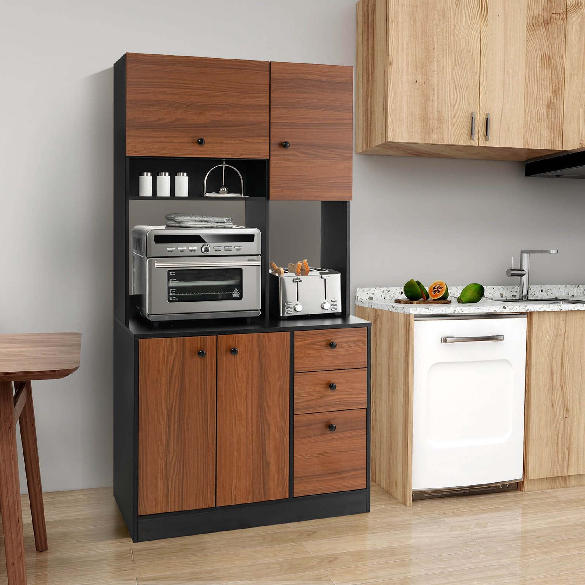 Costway 71" Tall Kitchen Pantry Buffet Hutch Freestanding Storage Cabinet 4 Doors Black