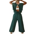 thumbnail image 5 of Arvbitana Women Solid Color Jumpsuit Sleeveless Back Hollow-Out Drawstring Long Romper Pants Casual Loose Playsuit, 5 of 6